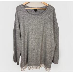 Evans Plus 26 28 Grey Pullover Sweater Eyelet Hem Comfy Minimalist Oversized Top